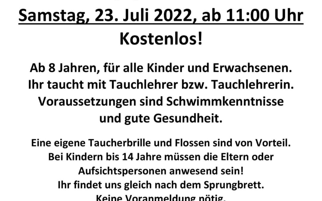 Schnuppertauchen am 23.07.22 beim Baggersee Krissern